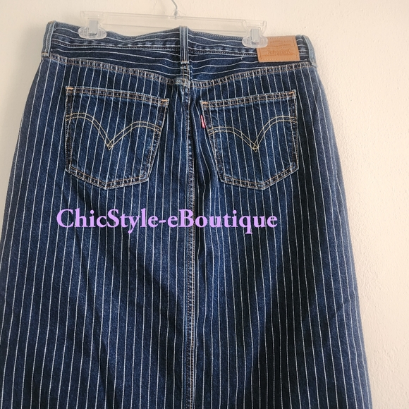 Levi's Ankle Column Denim Skirt Striped Partly Masked - Dark Wash NO LOW BALLING - Picture 11 of 12